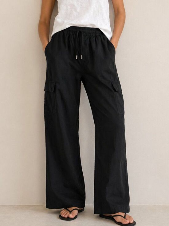 Pact Pants - Pact Cargo Pants Organic Cotton Linen Black Relaxed Fit Size LG Casual Utility
